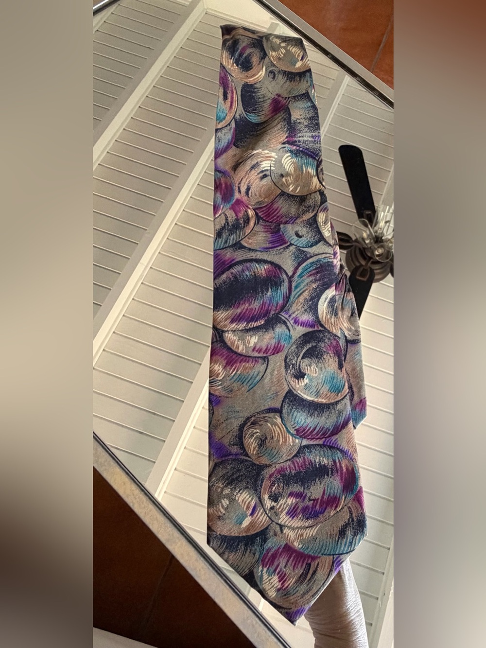 Caleche Abstract Metallic Bubble Print Tie in Silver, Blue & Purple